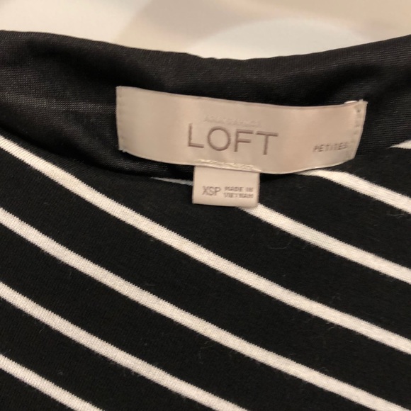 Loft Black & White Striped Gathered Midi Dress - Picture 2 of 5